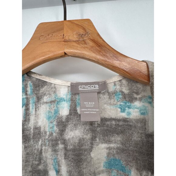 Chicos Abstract Print Open Front wrap Kimono  Brown Blue one Size - Picture 2 of 3